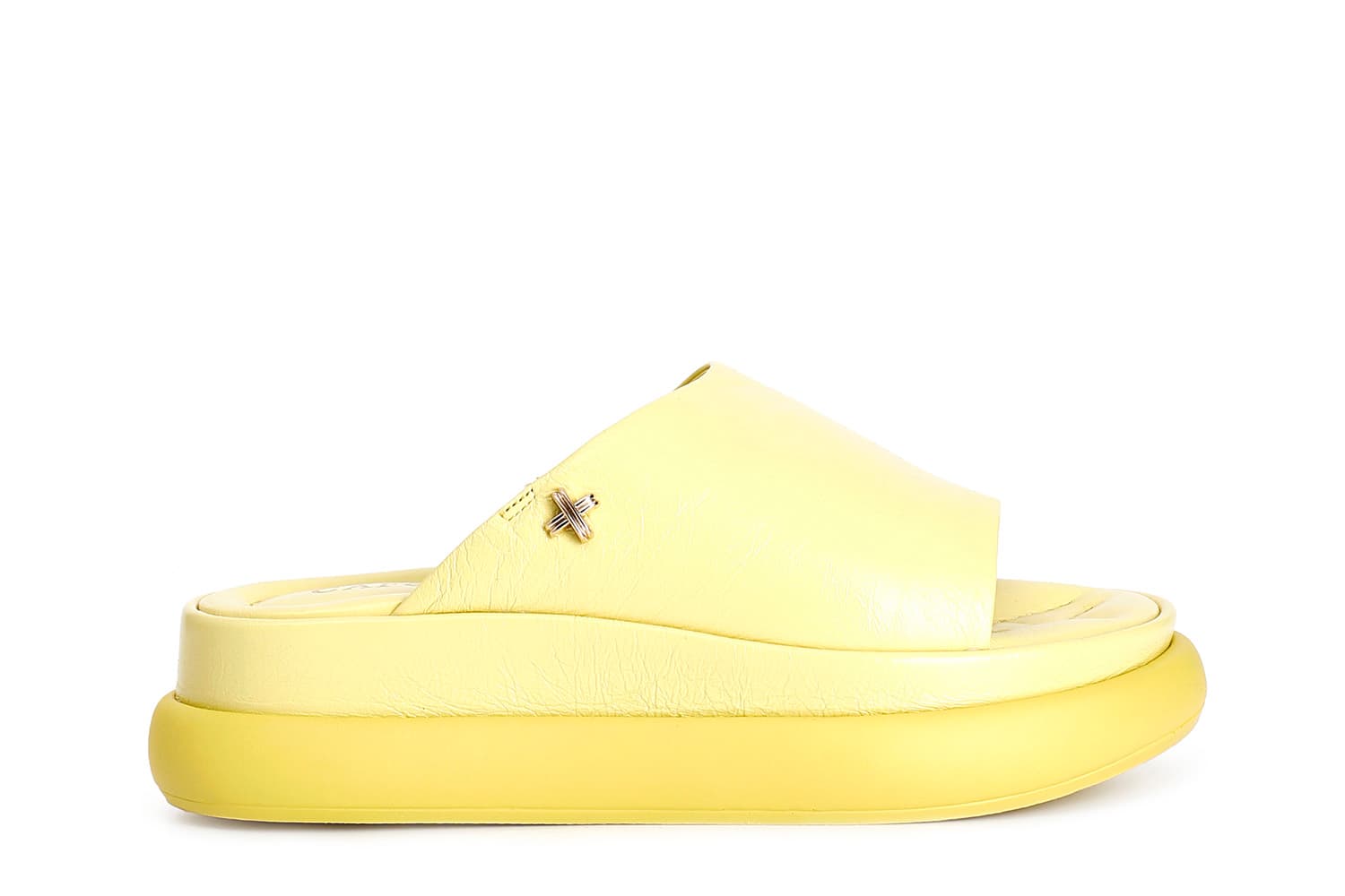 CafèNoir — Ciabatta in pelle con fascia grande e accessorio giallo