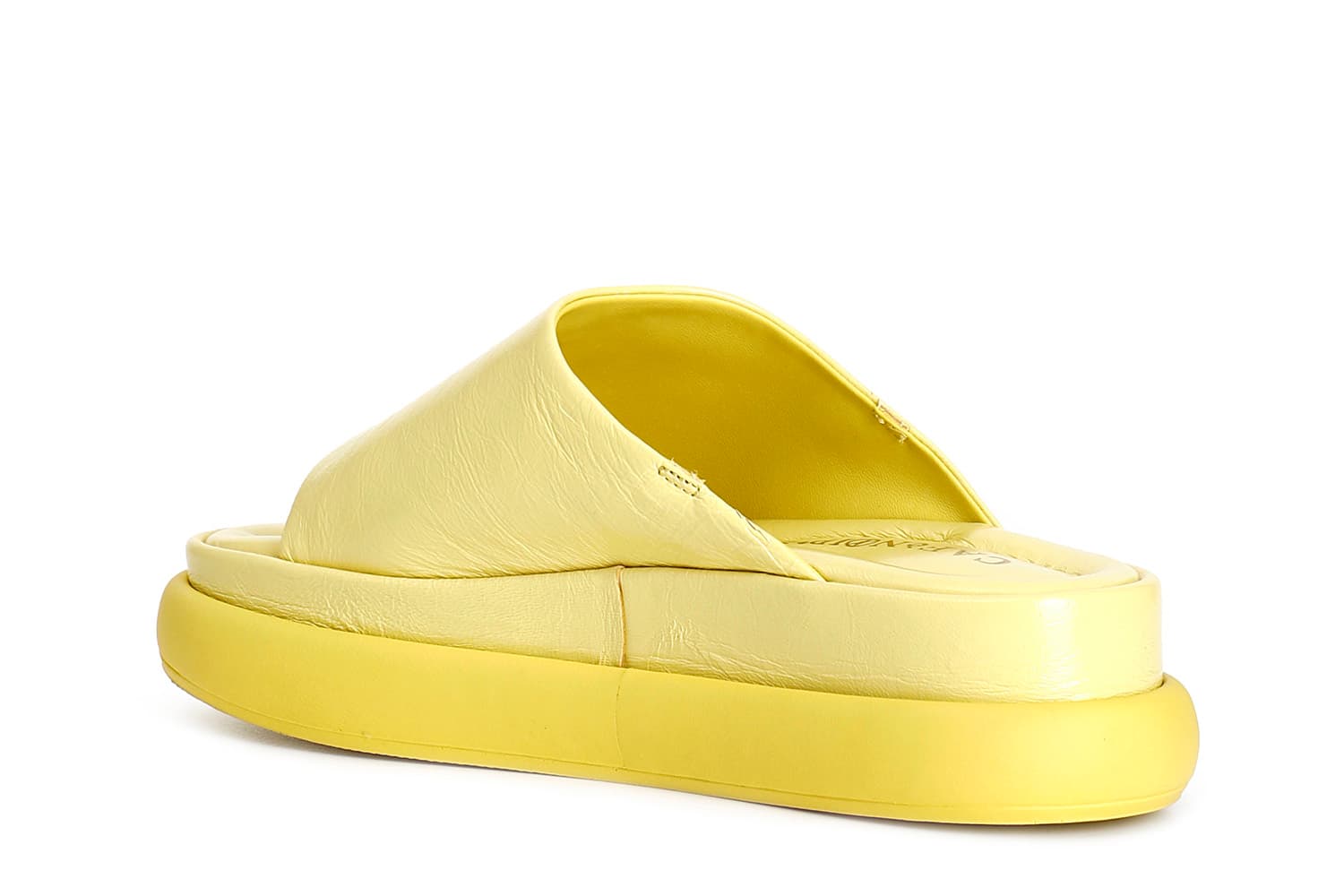 Ciabatta in pelle con fascia grande e accessorio giallo — vista 2