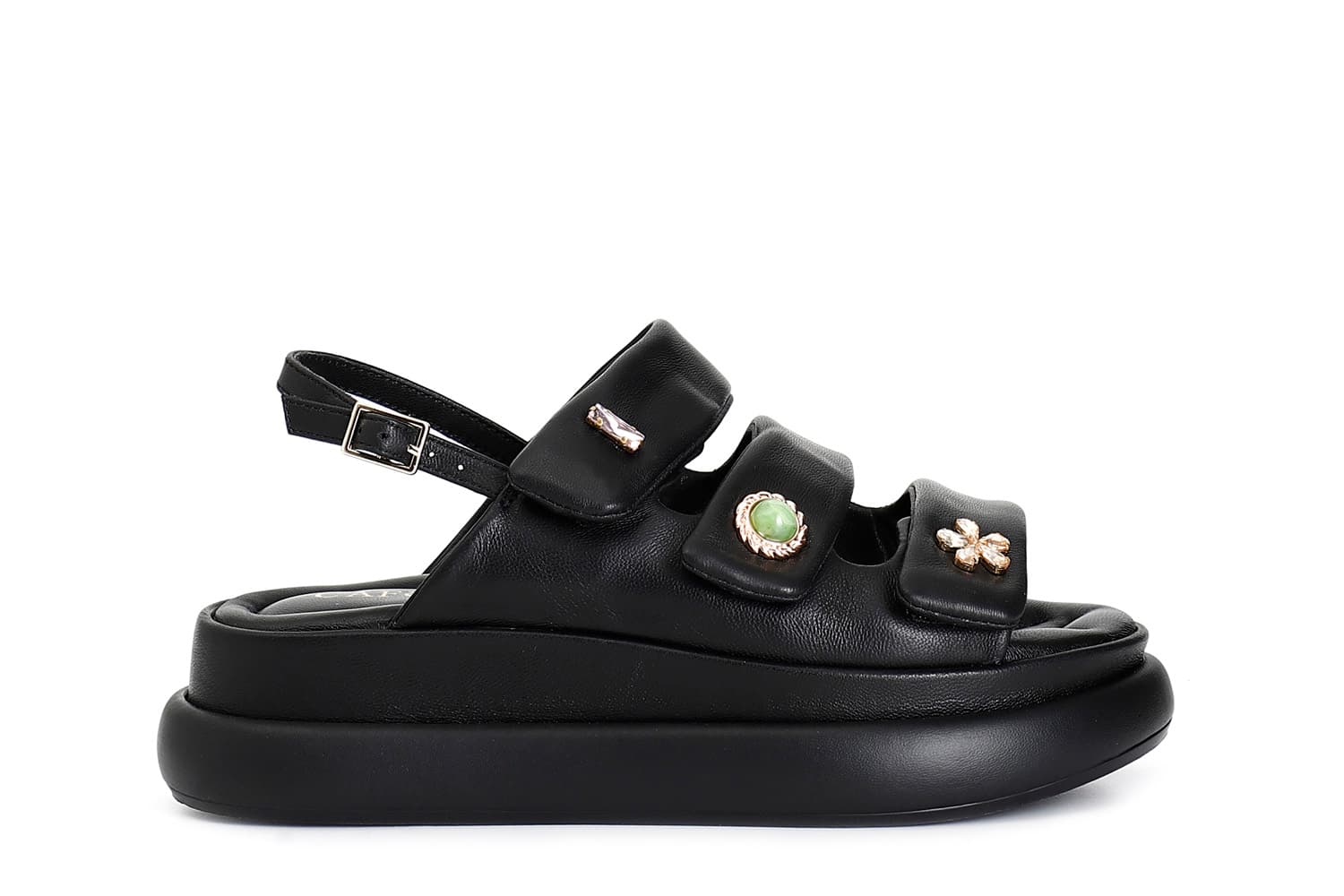 CafèNoir — Sandali in pelle con bottoni e velcri nero