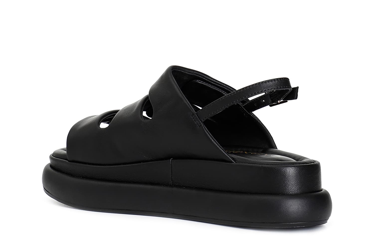 Sandali in pelle con bottoni e velcri nero — vista 2