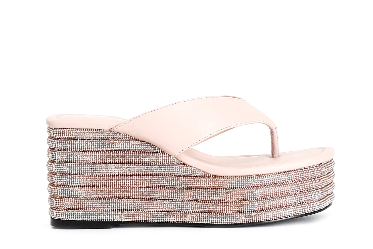 Infradito in nappa con zeppa strass cipria — vista 3