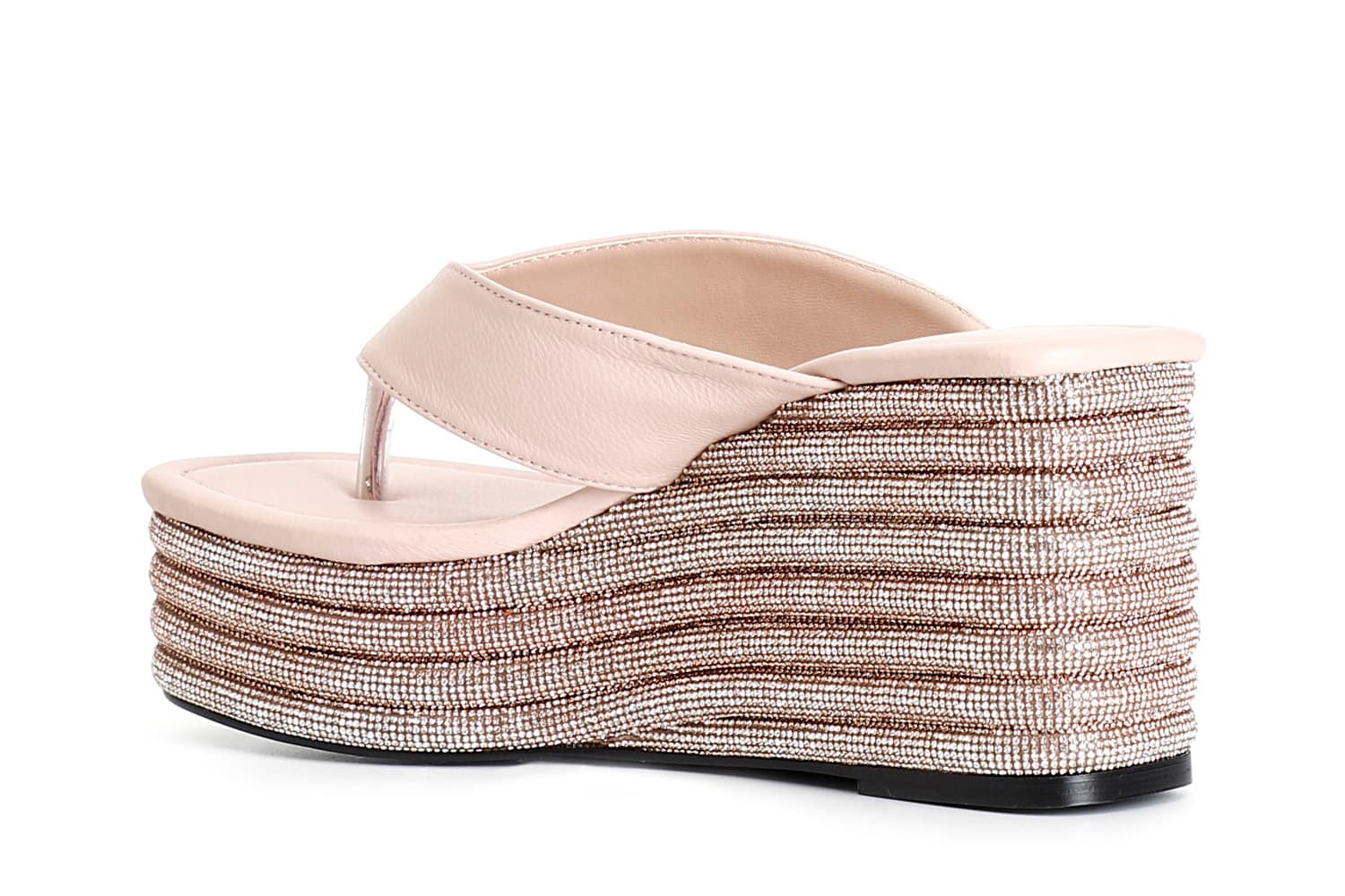 Infradito in nappa con zeppa strass cipria — vista 2