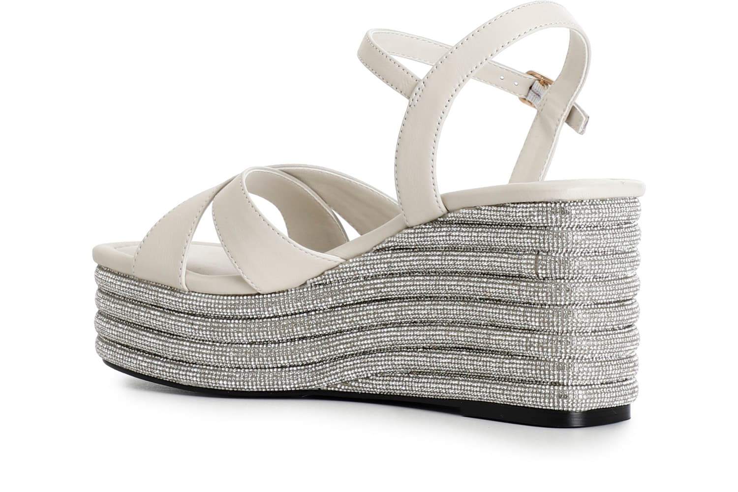 Sandali incrocio in nappa con zeppa strass panna — vista 2