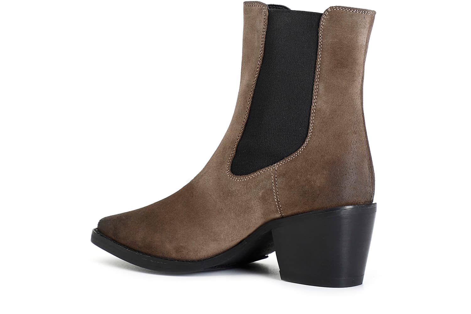 Tronchetto da donna in pelle scamosciata con elastico taupe — vista 2