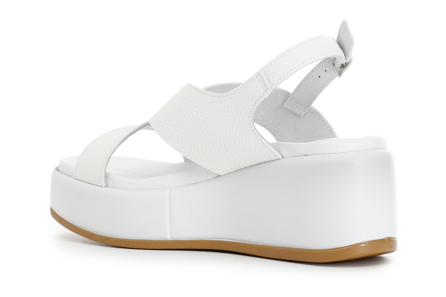 Sandali bicolor su zeppa in pelle bianco — vista 2