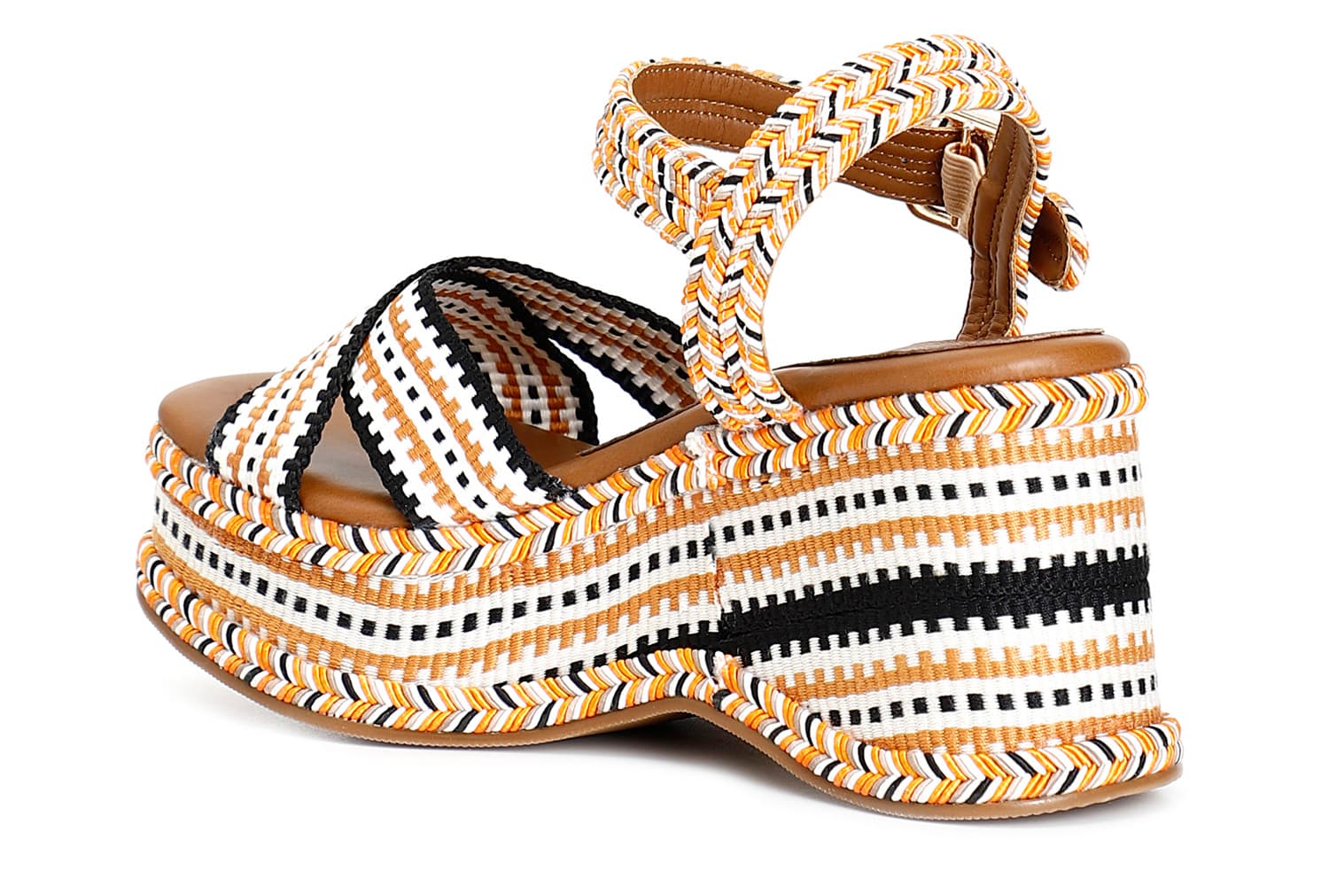 Sandali zeppa in tessuto multi arancio — vista 2