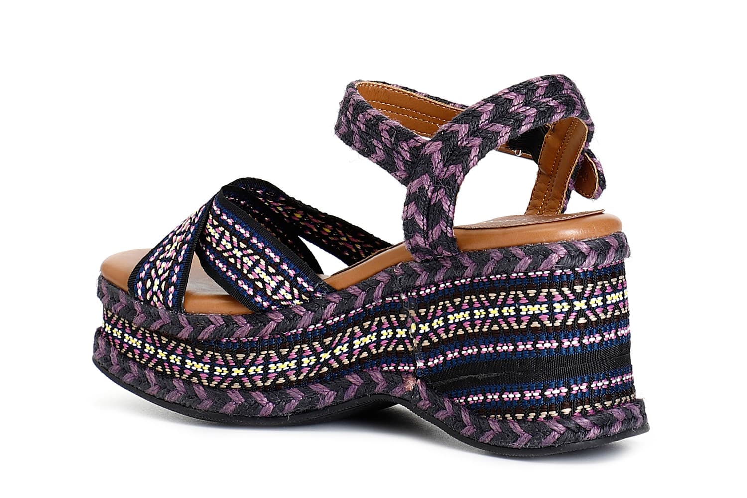 Sandali zeppa in tessuto nero/rosa — vista 2