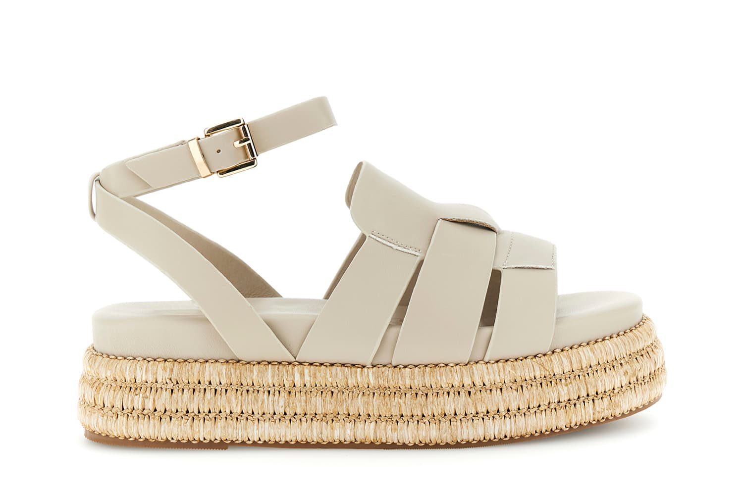 CafèNoir — Sandalo in sintetico effetto pelle con zeppa fascia rafia beige