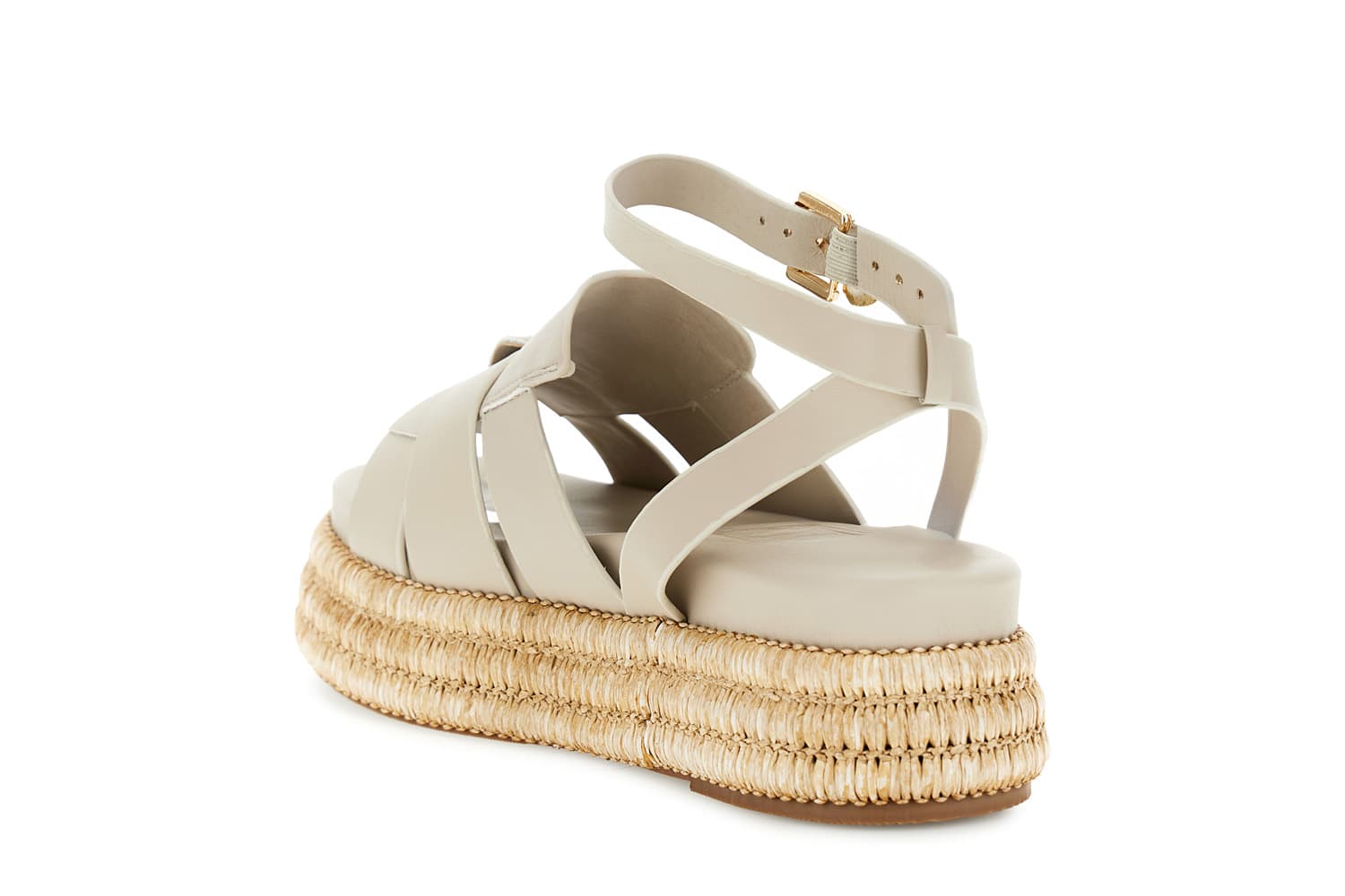 Sandalo in sintetico effetto pelle con zeppa fascia rafia beige — vista 4