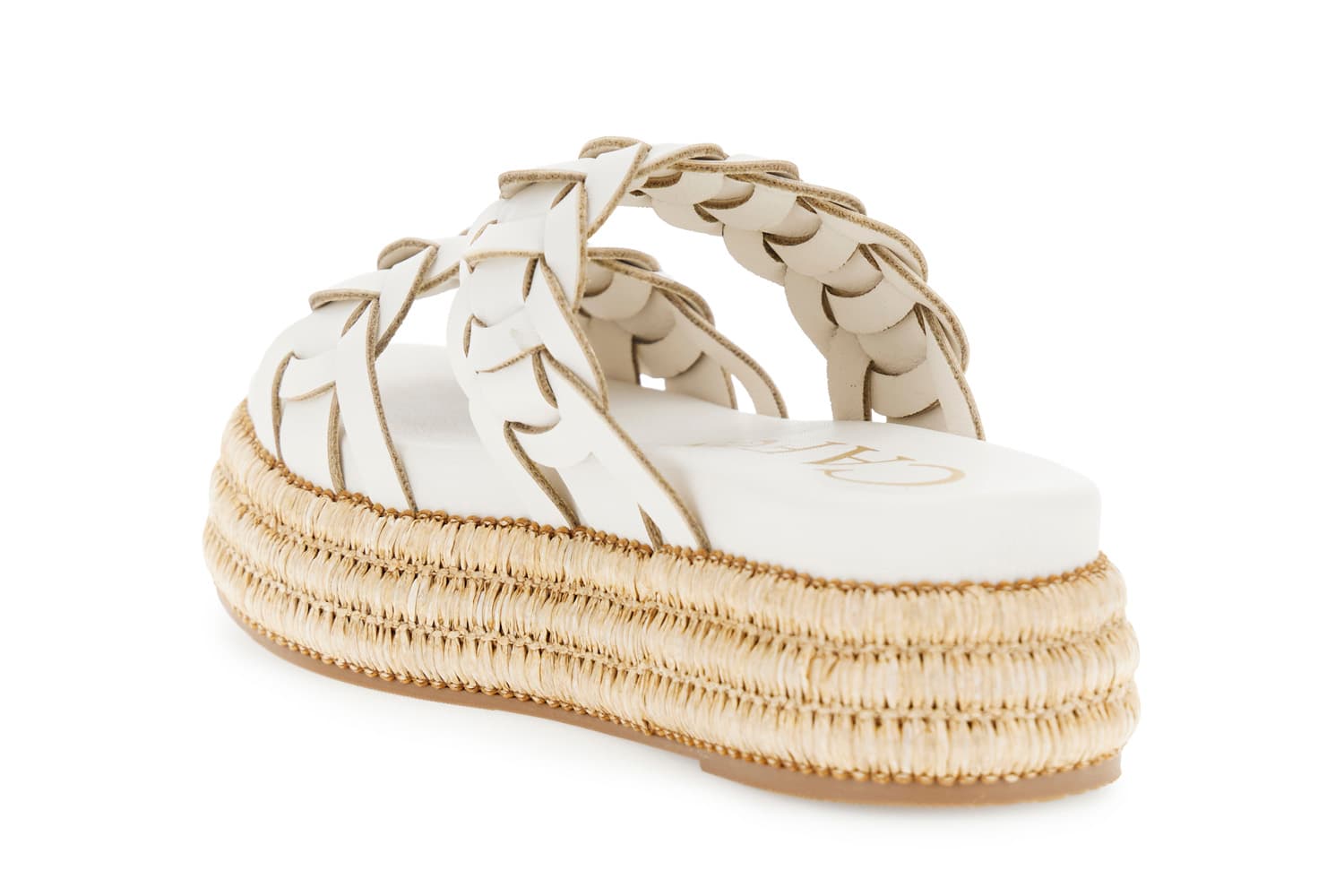 Sandalo in sintetico effetto pelle due fasce con zeppa rafia off white — vista 2