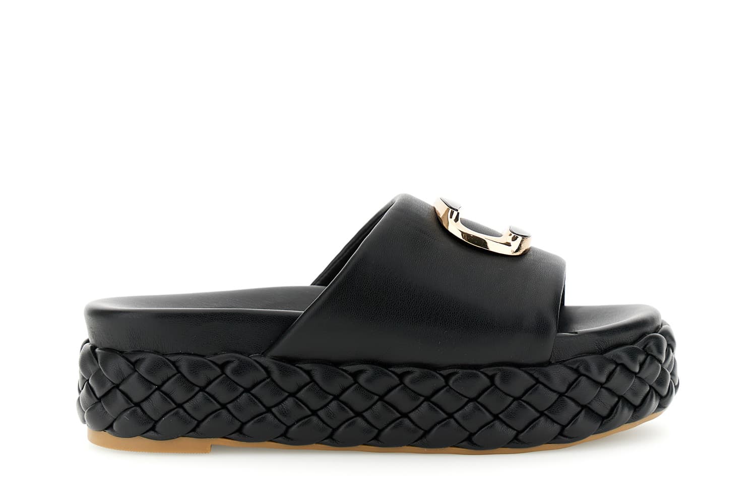 CafèNoir — Ciabatta con fondo a treccia e accessorio nero