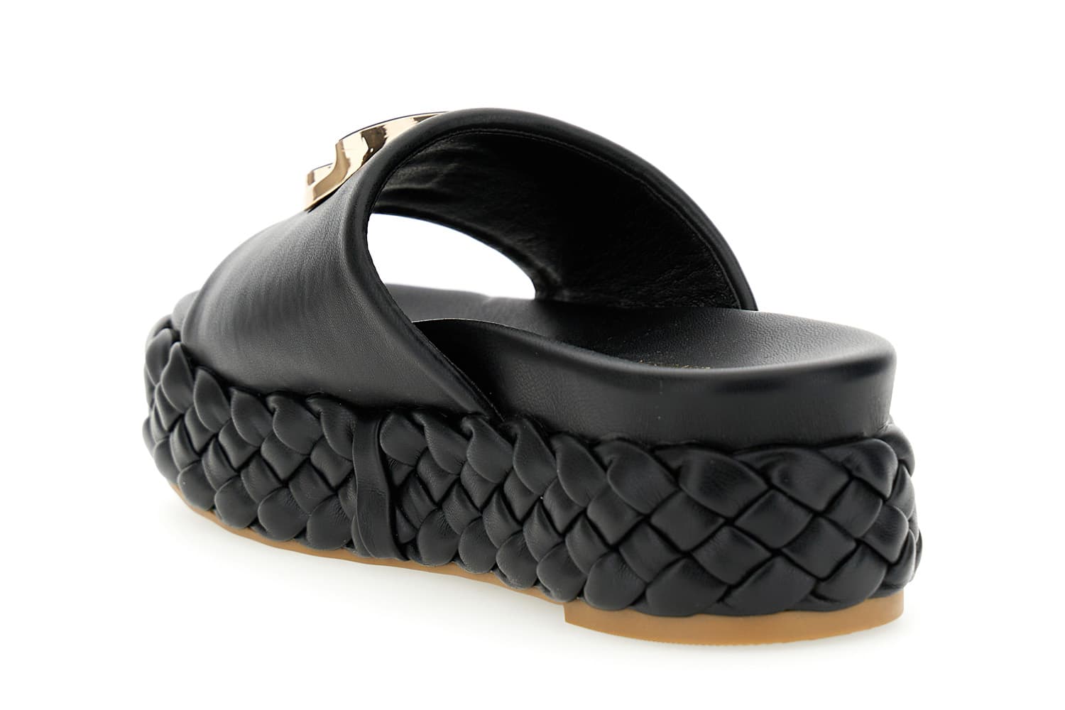 Ciabatta con fondo a treccia e accessorio nero — vista 2