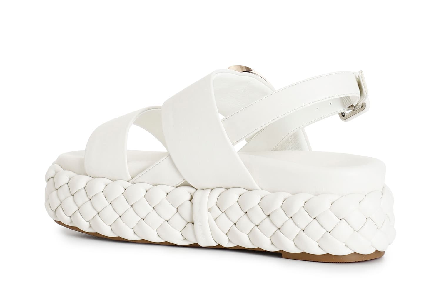 Sandali due fasce con fondo a treccia e accessorio bianco — vista 2