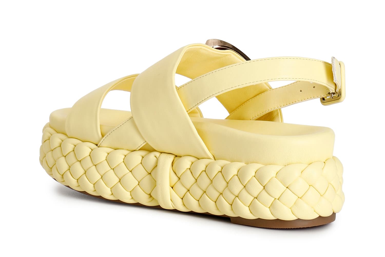 Sandali due fasce con fondo a treccia e accessorio giallo — vista 2