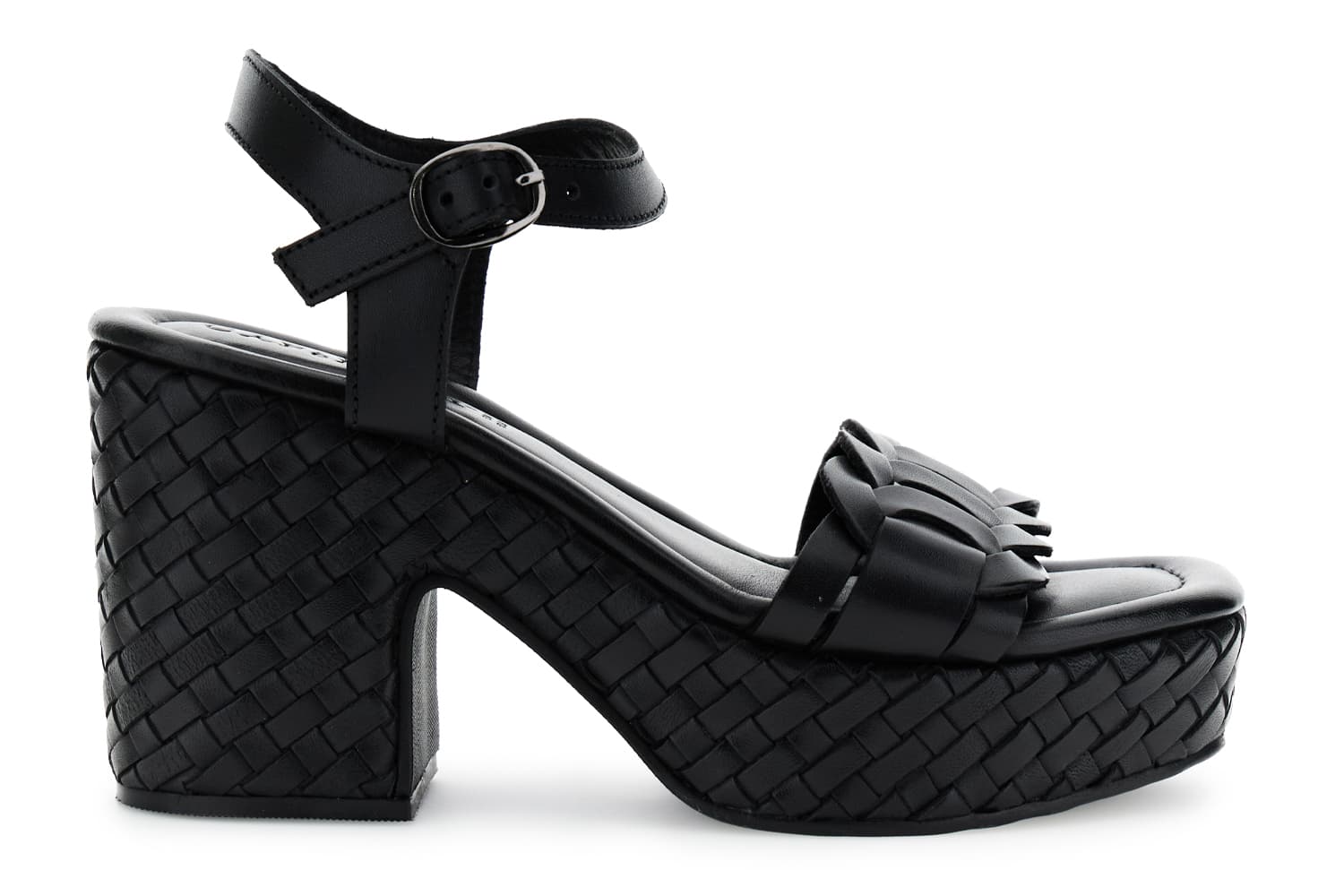 CafèNoir — Sandali gilda in pelle zeppa fasciata intreccio nero