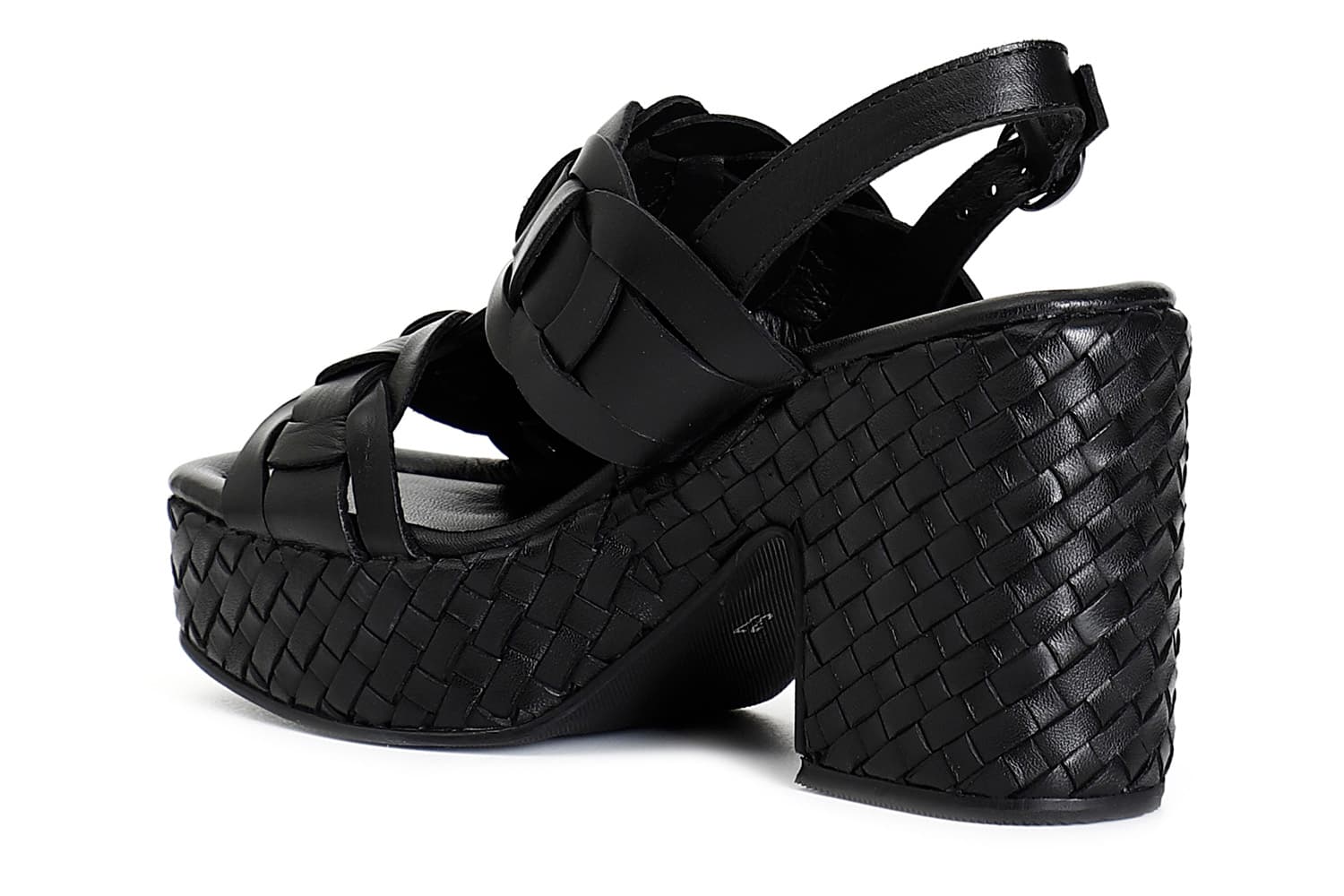 Sandali doppia fascia in pelle zeppa intreccio nero — vista 2