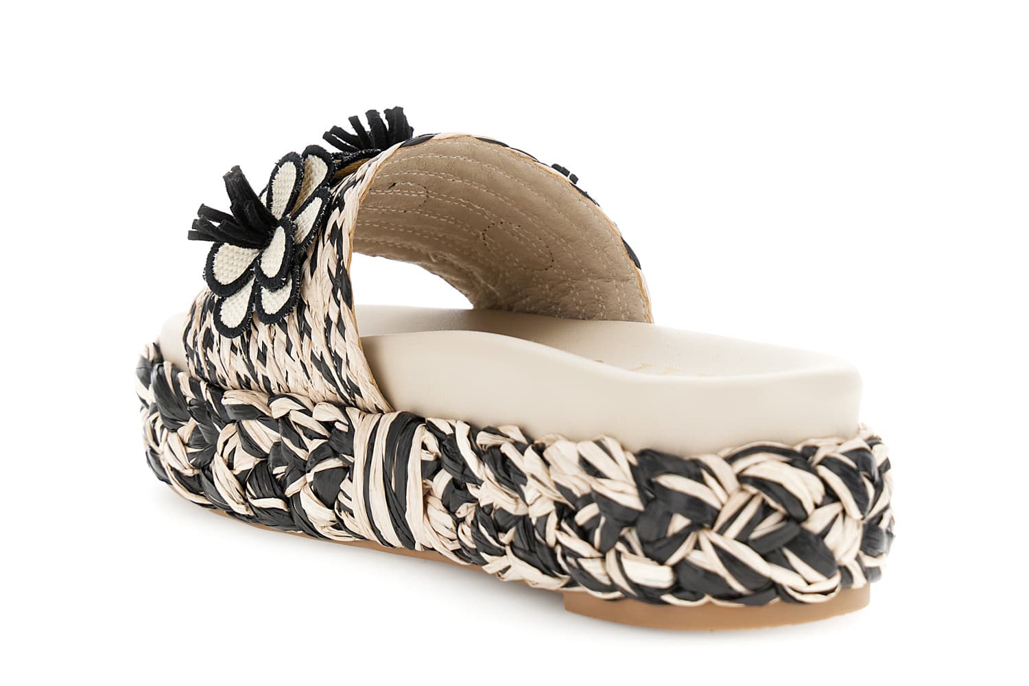 Sandali ciabatta su zeppa fascia raffia con fiori nero — vista 2