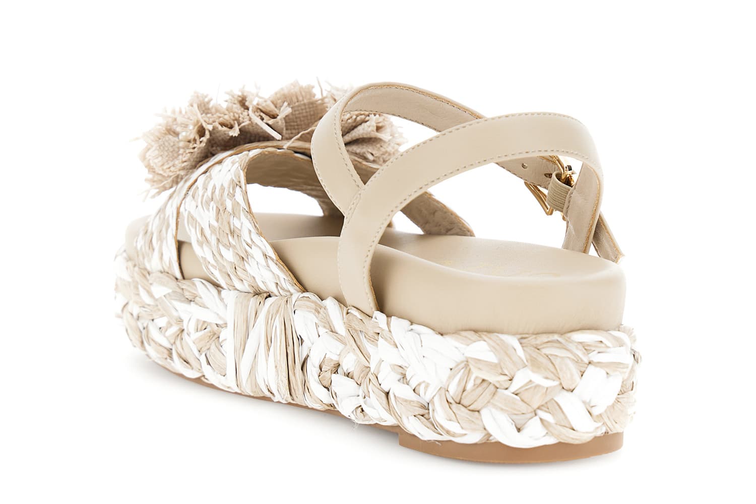 Sandali incrocio su zeppa fascia raffia con fiori taupe — vista 4