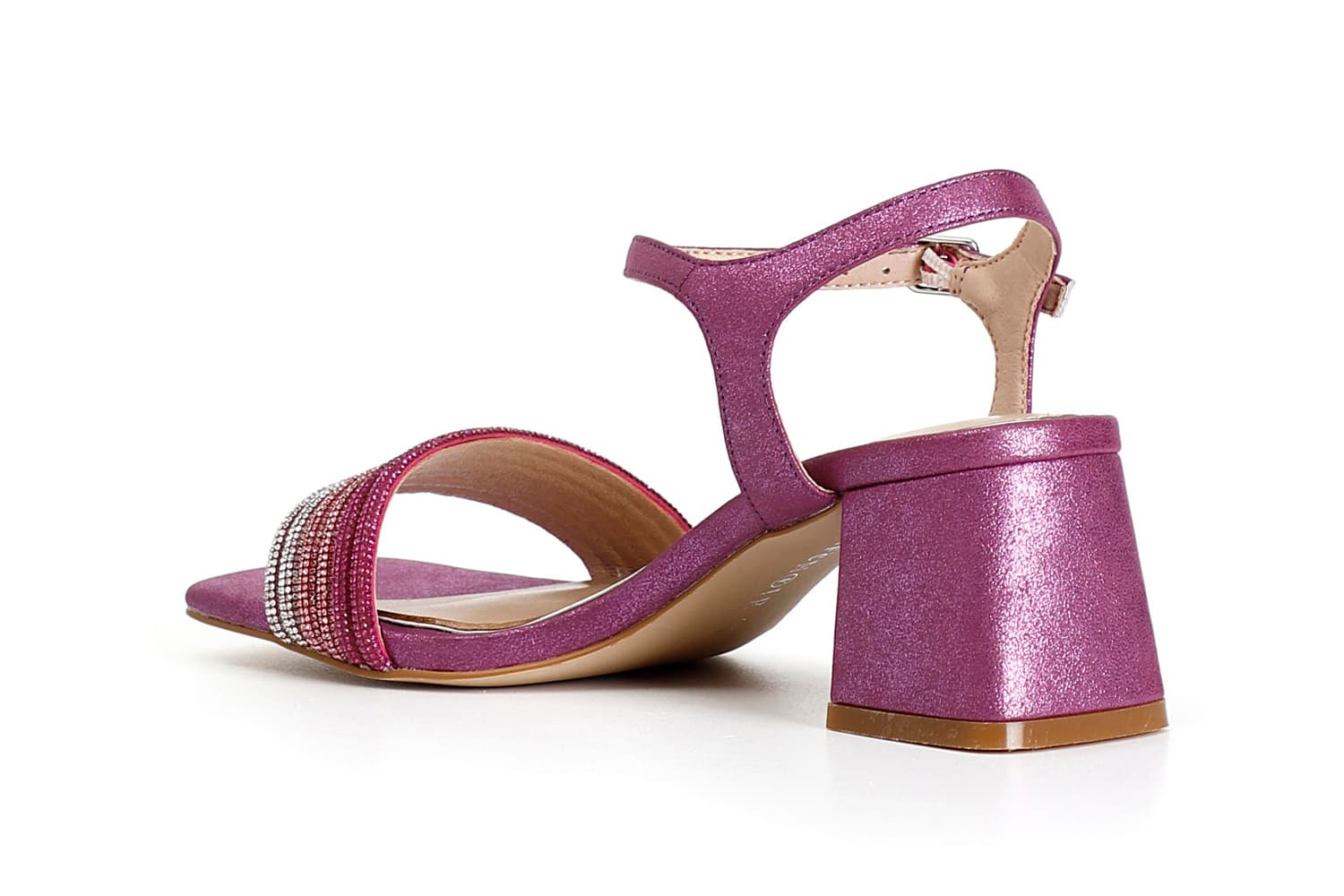 Sandali gilda effetto laminato con fasce strass davanti fuxia — vista 2