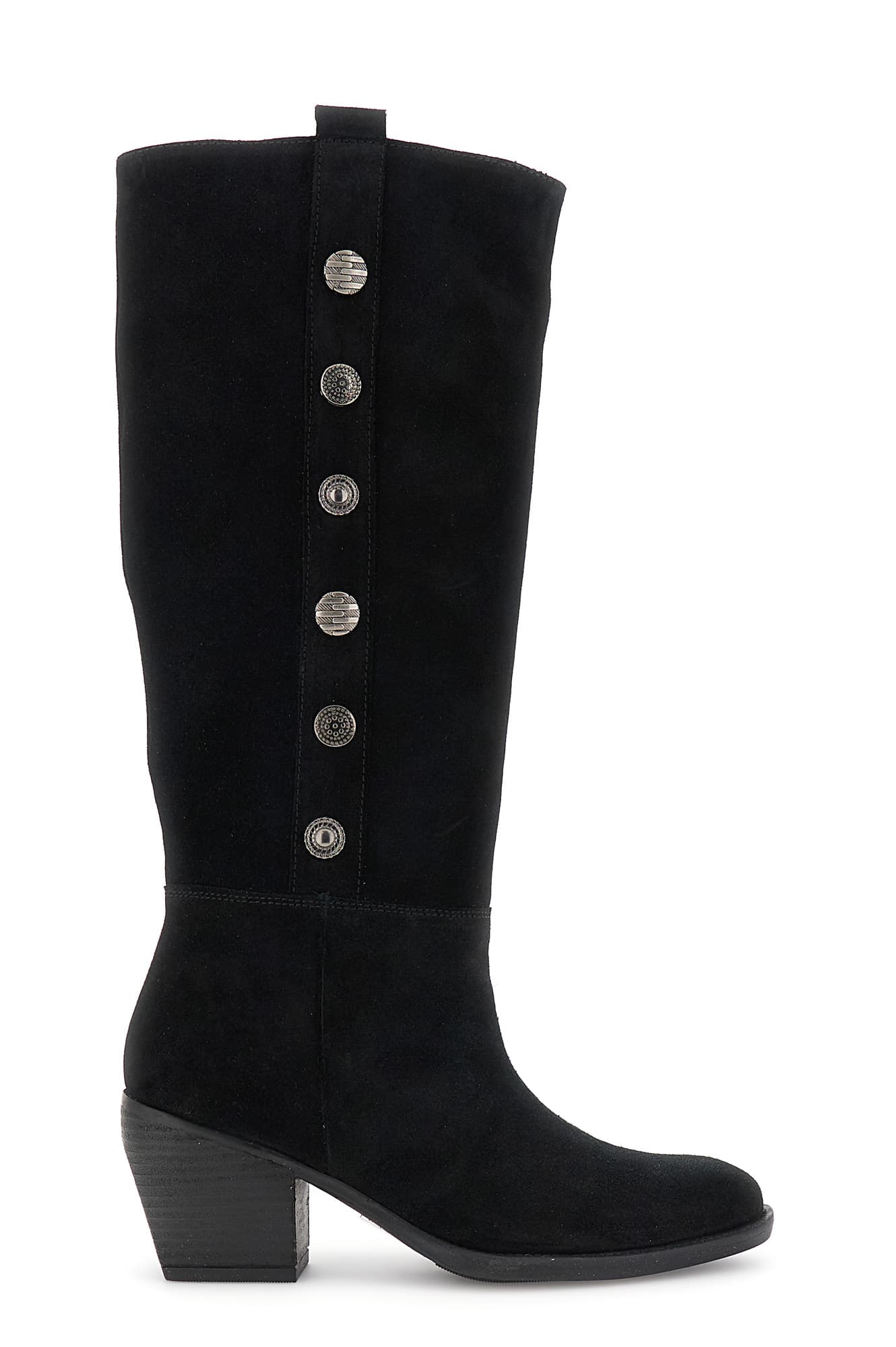 CafèNoir — Stivali in pelle scamosciata con bottoni ornamentali nero