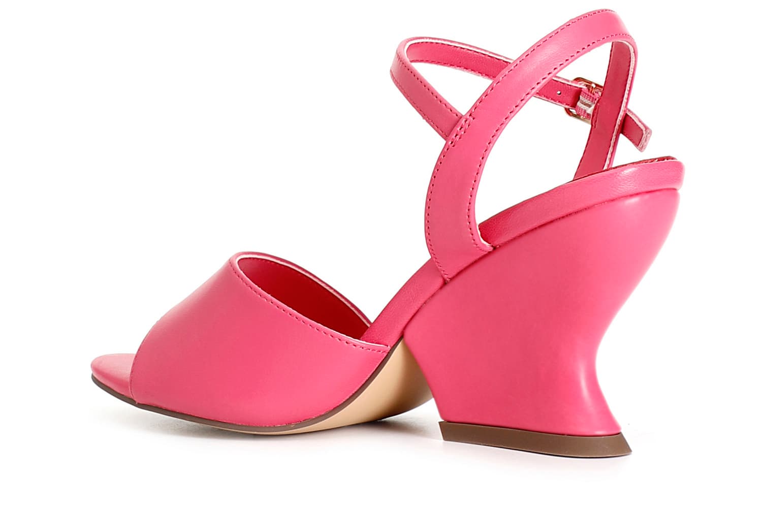 Sandali in pelle con fascia asimmetrica fuxia — vista 2