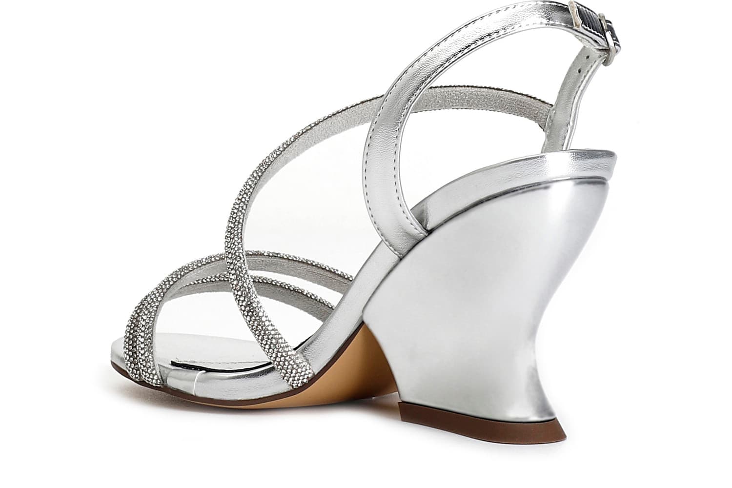 Sandali asimmetrici effetto laminato con strass argento — vista 2