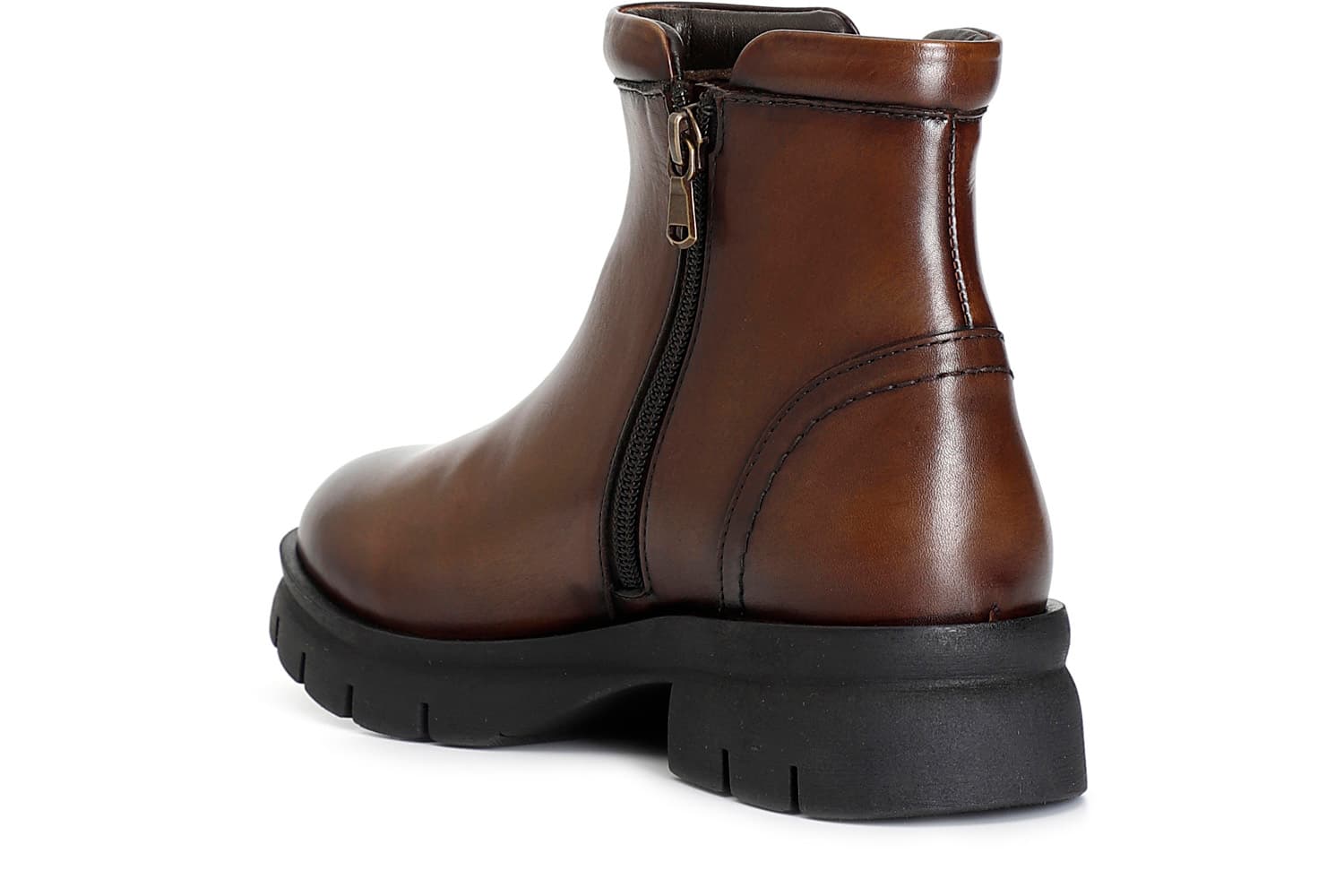 Tronchetto da donna in pelle con cerniera cognac — vista 4