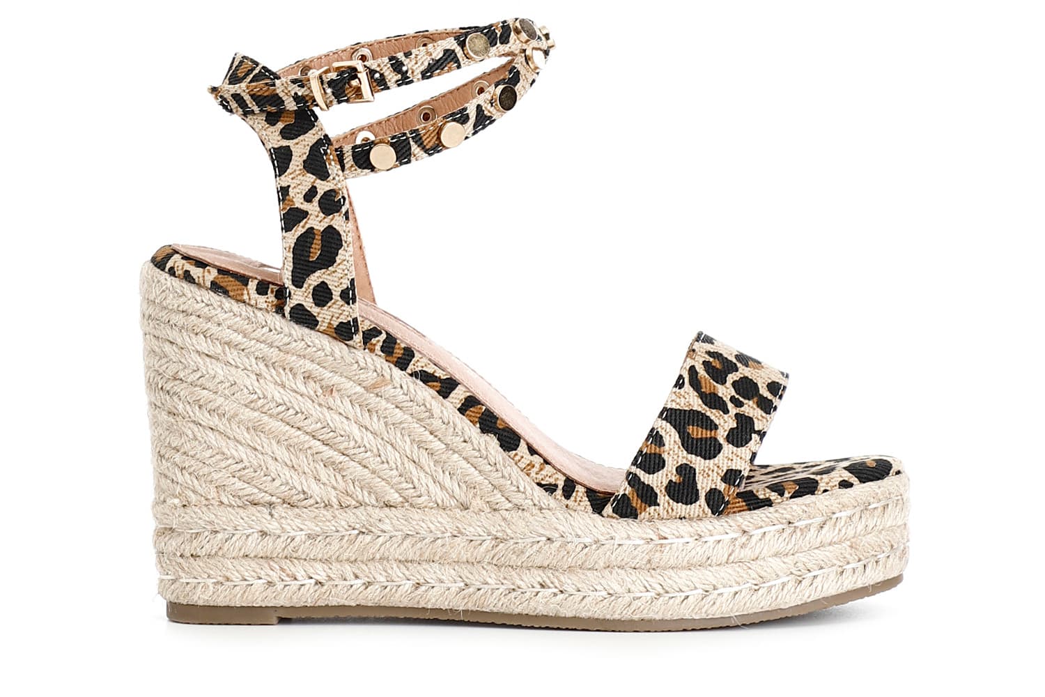 CafèNoir — Sandali in canvas stampato con borchie su zappa corda multi animalier