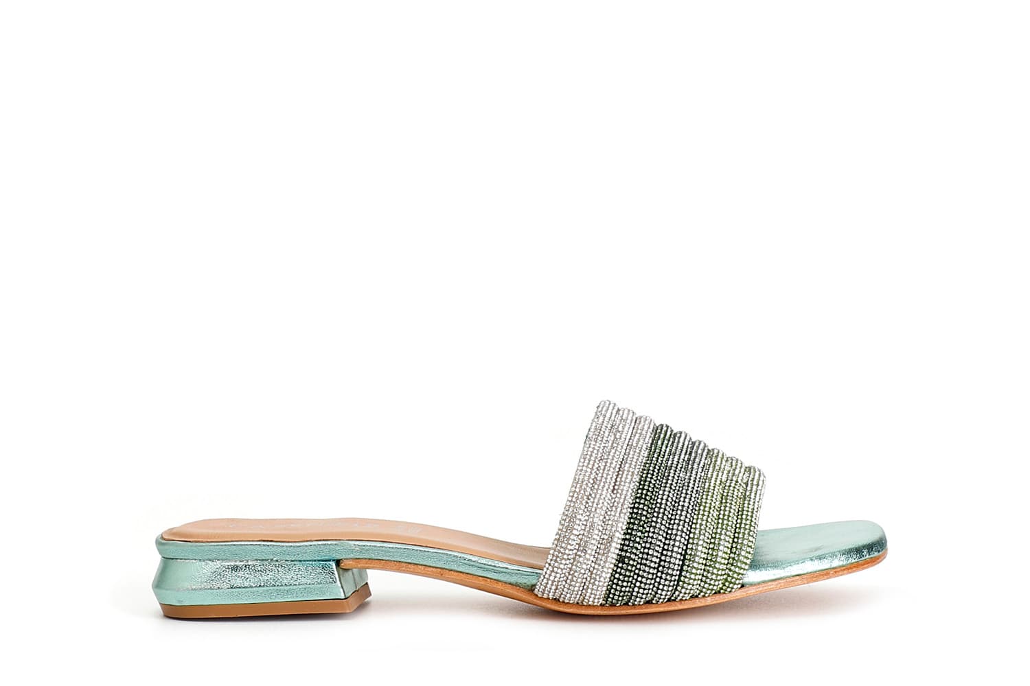 CafèNoir — Ciabatta effetto laminato con strass verde