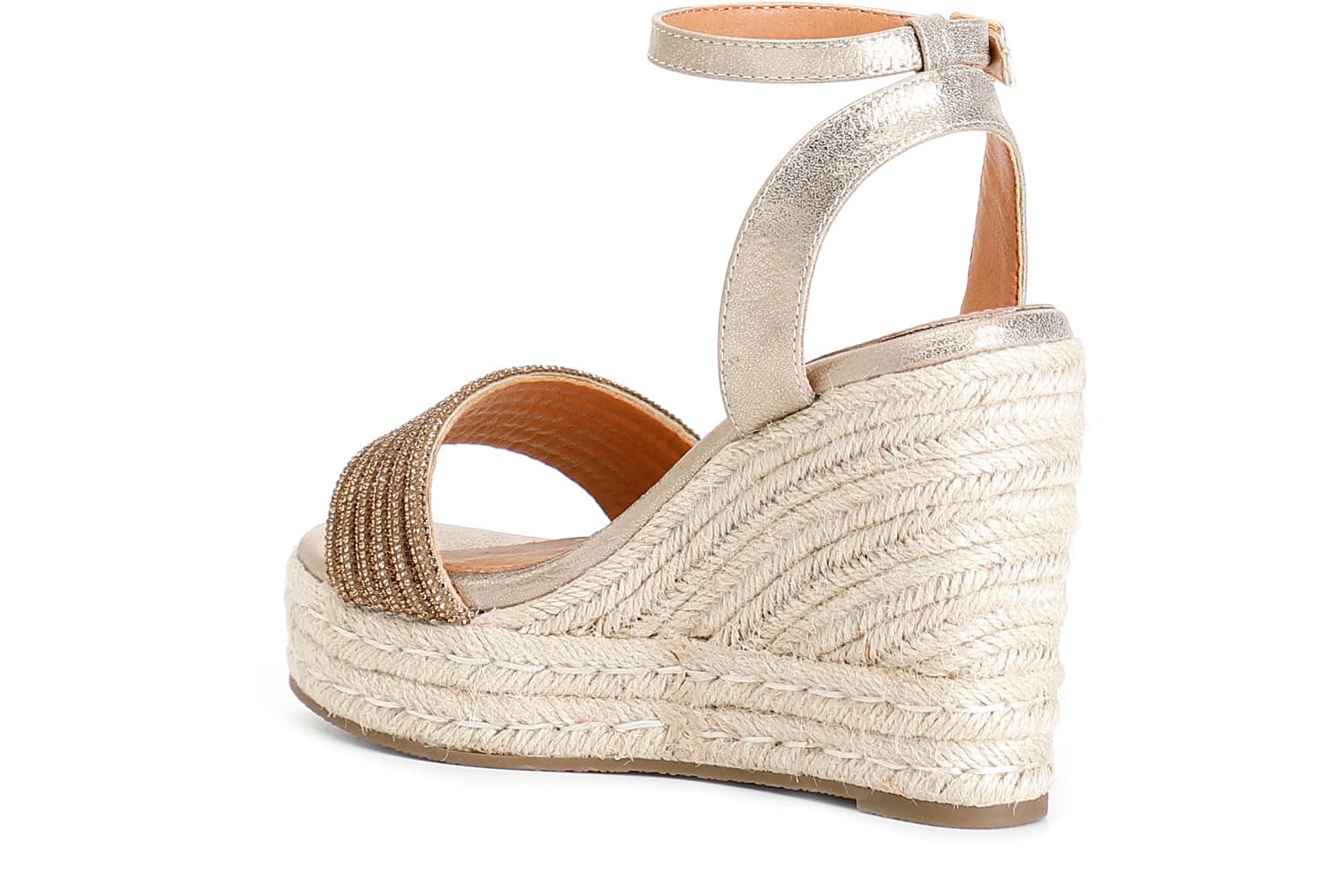Sandali con mignons strass su zeppa corda platino — vista 2