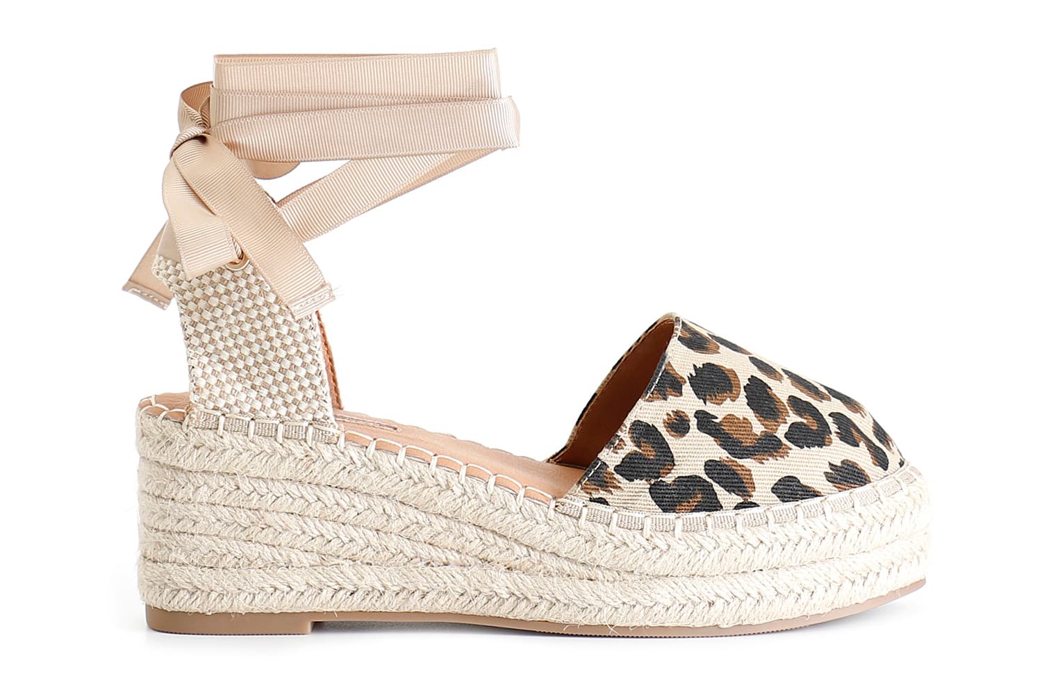 CafèNoir — Décolleté in canvas con allacciatura alla schiava leopard