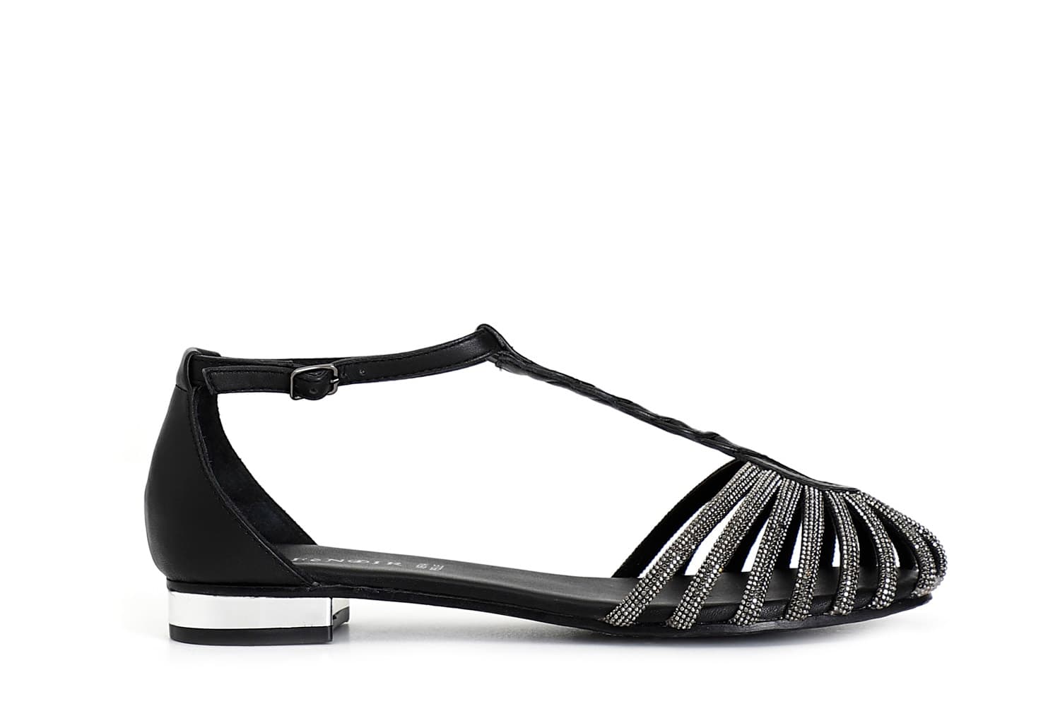 CafèNoir — Sandali in pelle con mignon strass nero