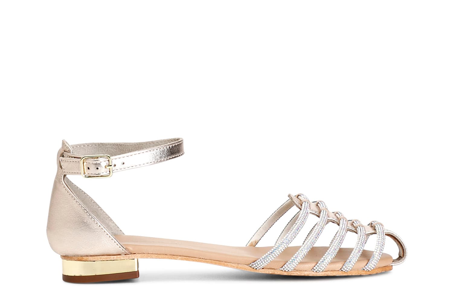 CafèNoir — Sandali in pelle con toppone mignon strass platino
