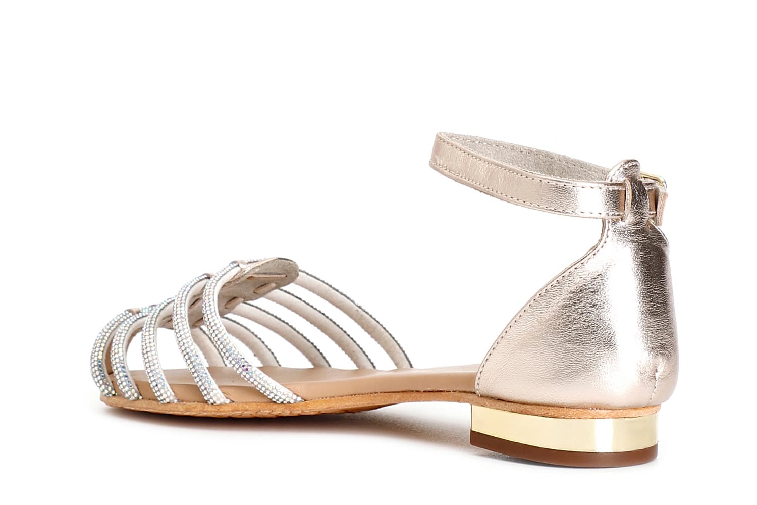 Sandali in pelle con toppone mignon strass platino — vista 4