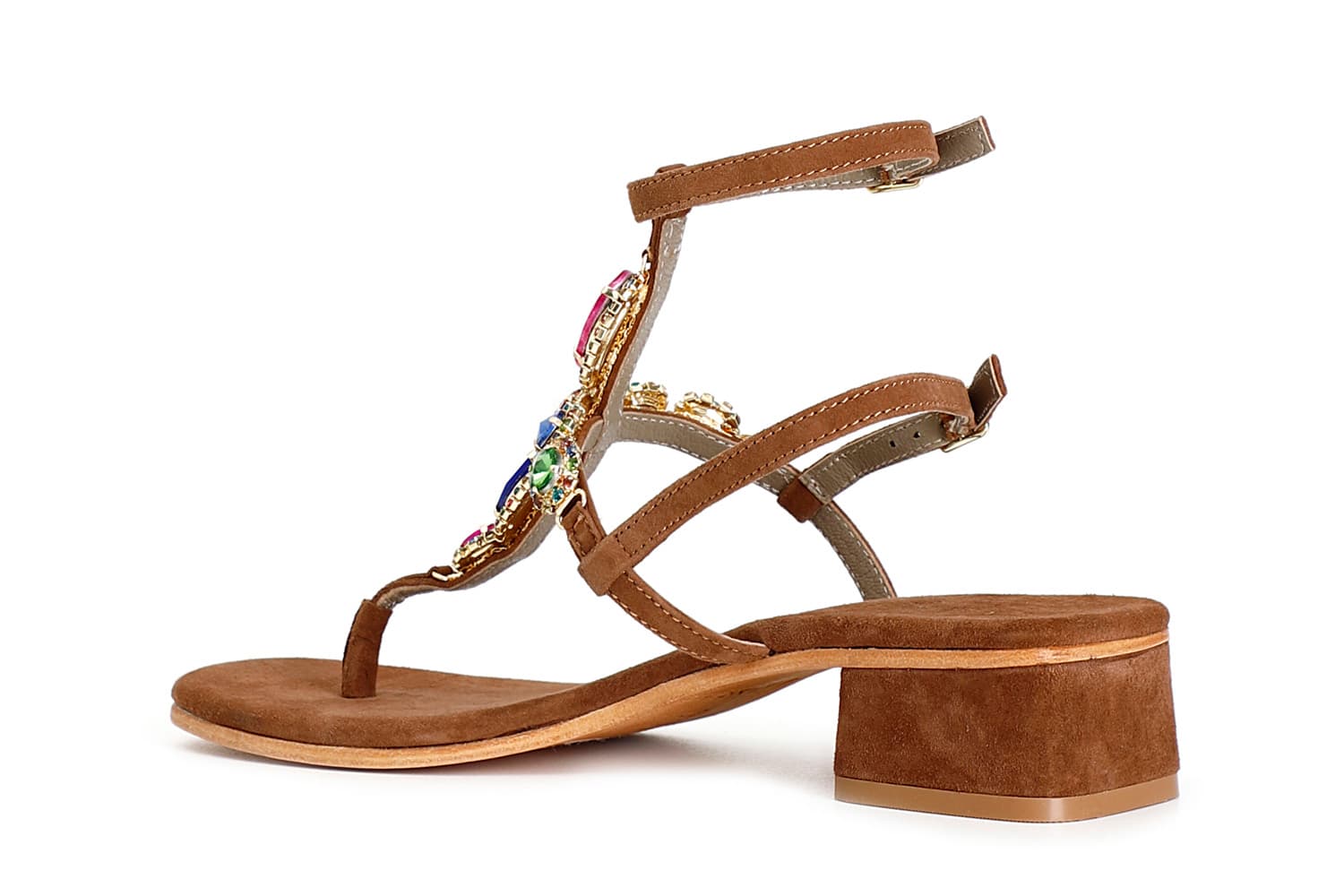 Sandali infradito in camoscio accessorio gioiello cuoio — vista 2