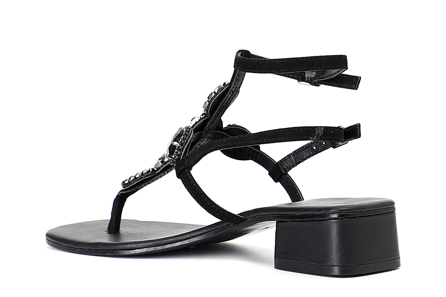 Sandali infradito in camoscio con accessorio gioiello nero — vista 2