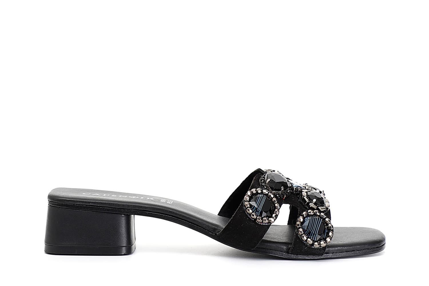 CafèNoir — Ciabatta in camoscio con accessori gioiello nero