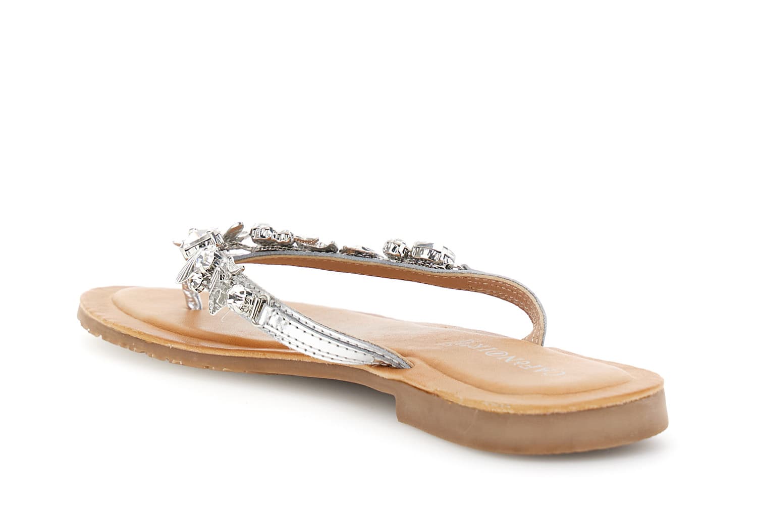 Infradito flat in pelle con accessori gioiello argento — vista 2