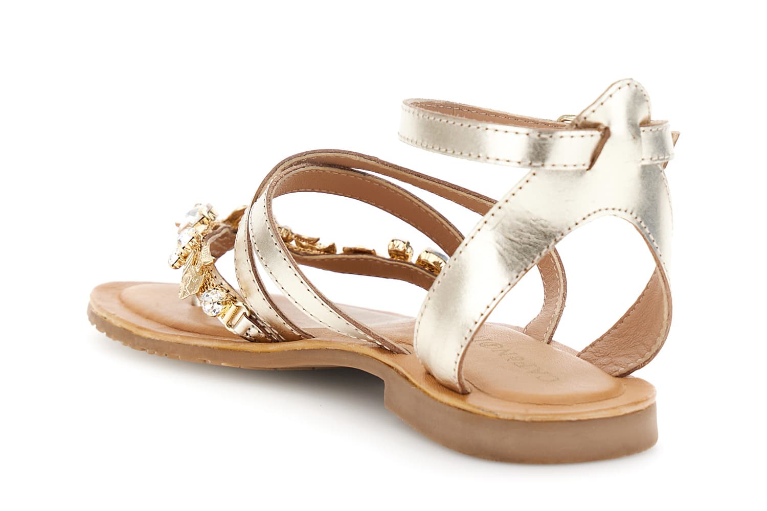 Sandali infradito flat in pelle e accessorio gioiello oro — vista 2