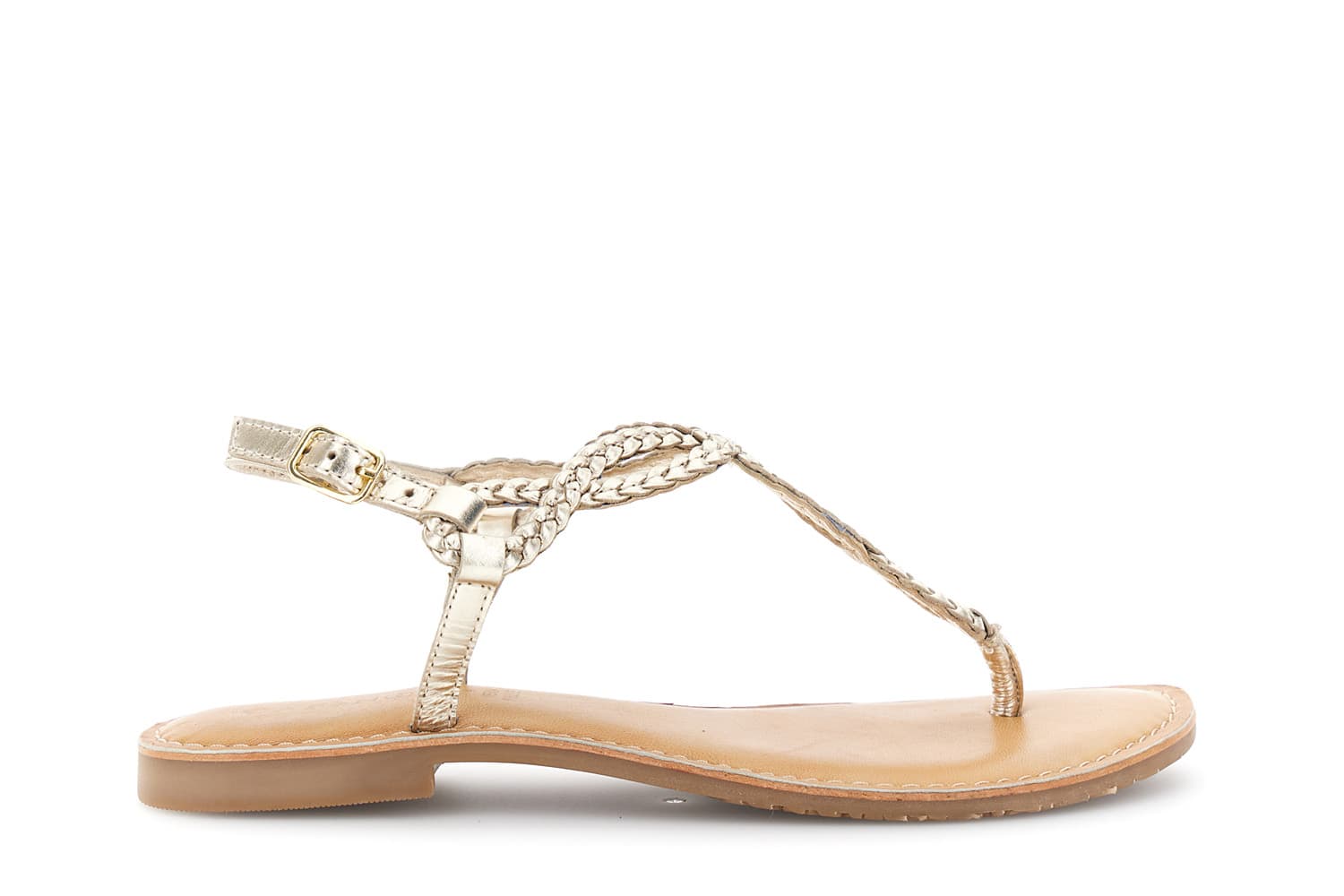 CafèNoir — Sandali infradito flat in pelle con ricamo a treccia oro