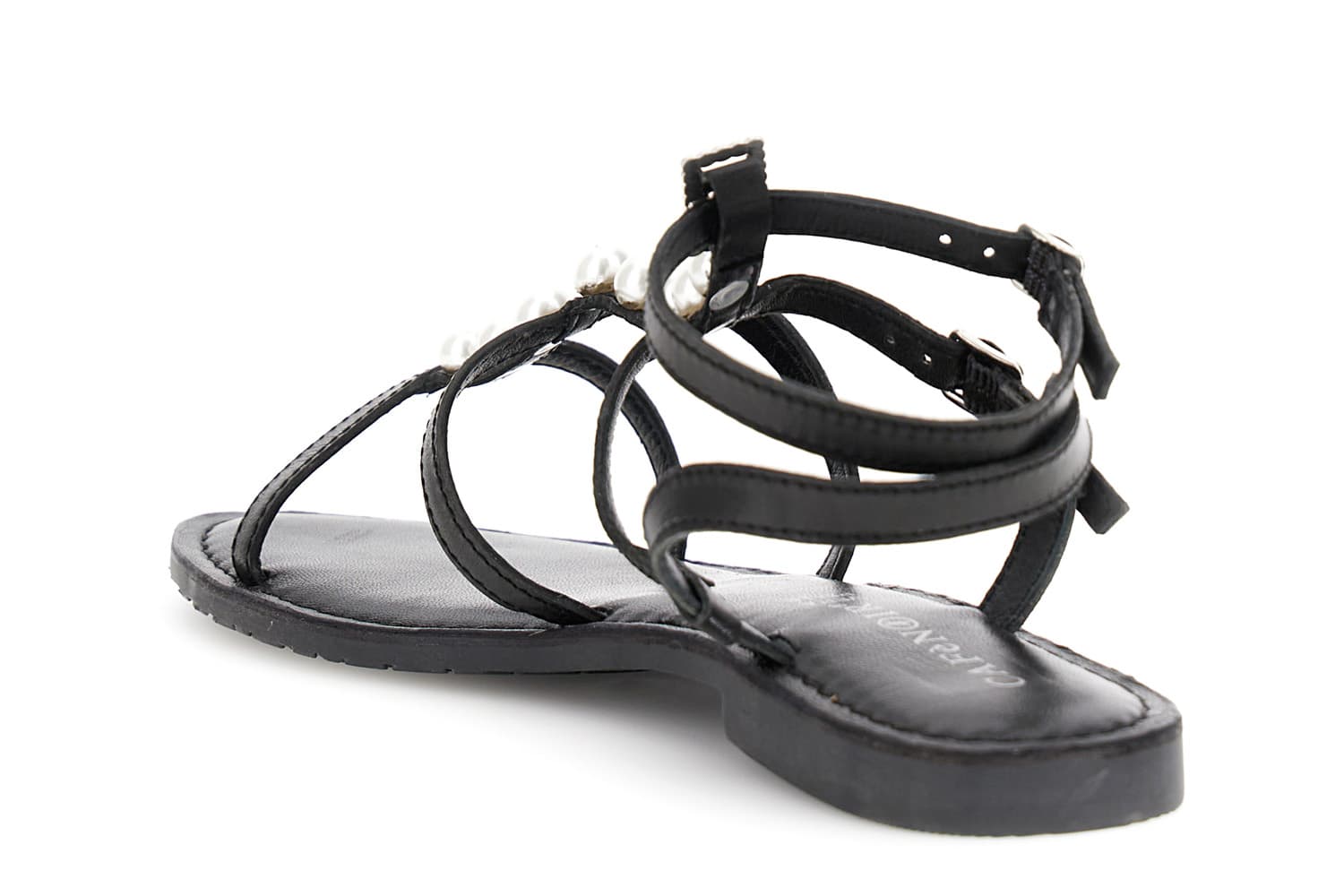 Sandali flat in pelle con fibbia gioiello nero — vista 2
