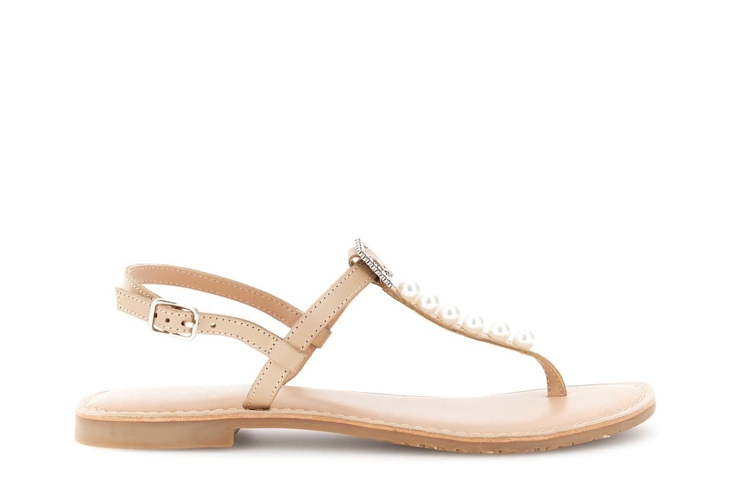 CafèNoir — Sandali infradito flat in pelle con fibbia gioiello nude