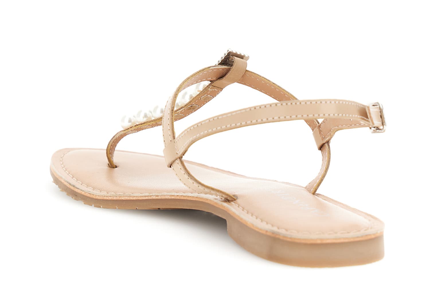 Sandali infradito flat in pelle con fibbia gioiello nude — vista 2