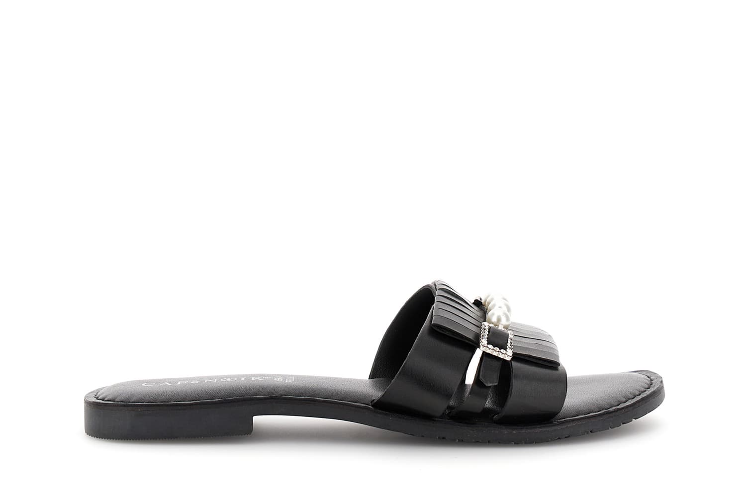 CafèNoir — Sandali ciabatta flat in pelle con fibbia gioiello nero