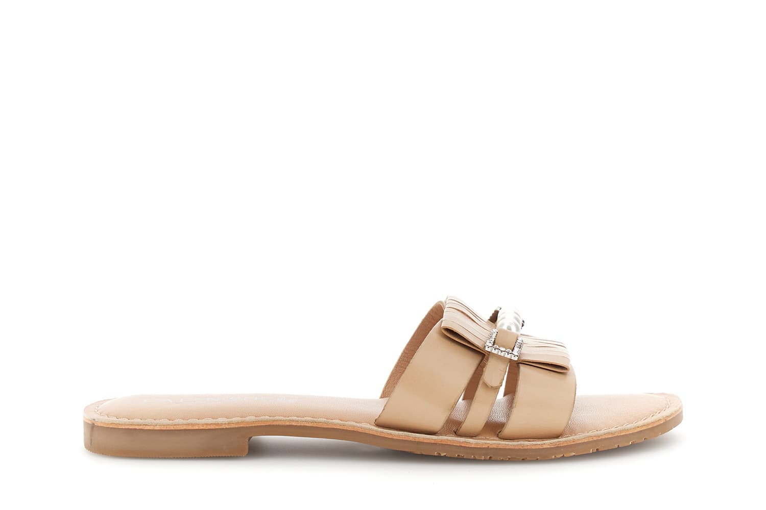 CafèNoir — Sandali ciabatta flat in pelle con fibbia gioiello nude