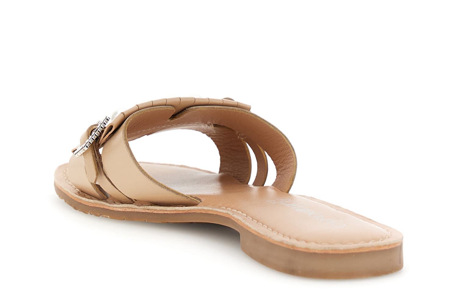 Sandali ciabatta flat in pelle con fibbia gioiello nude — vista 2