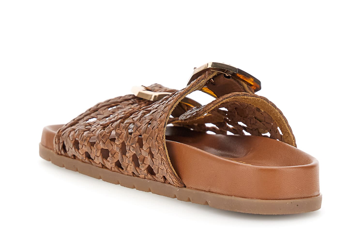 Sandali ciabatta in pelle intrecciata con fibbie e platare sagomato cuoio — vista 2