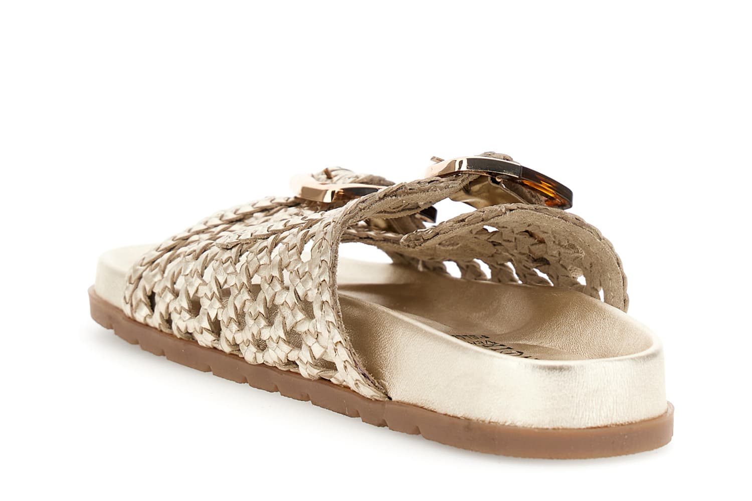 Sandali ciabatta in pelle intrecciata con fibbie e platare sagomato oro — vista 2