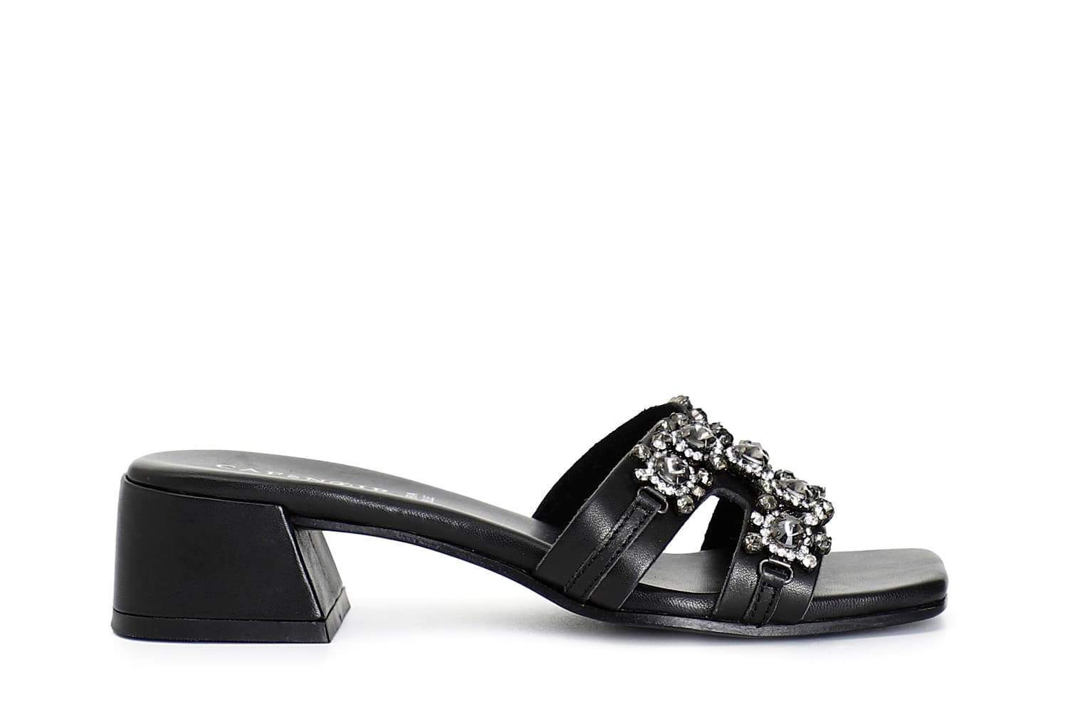 CafèNoir — Ciabatta in pelle con accessorio gioiello nero