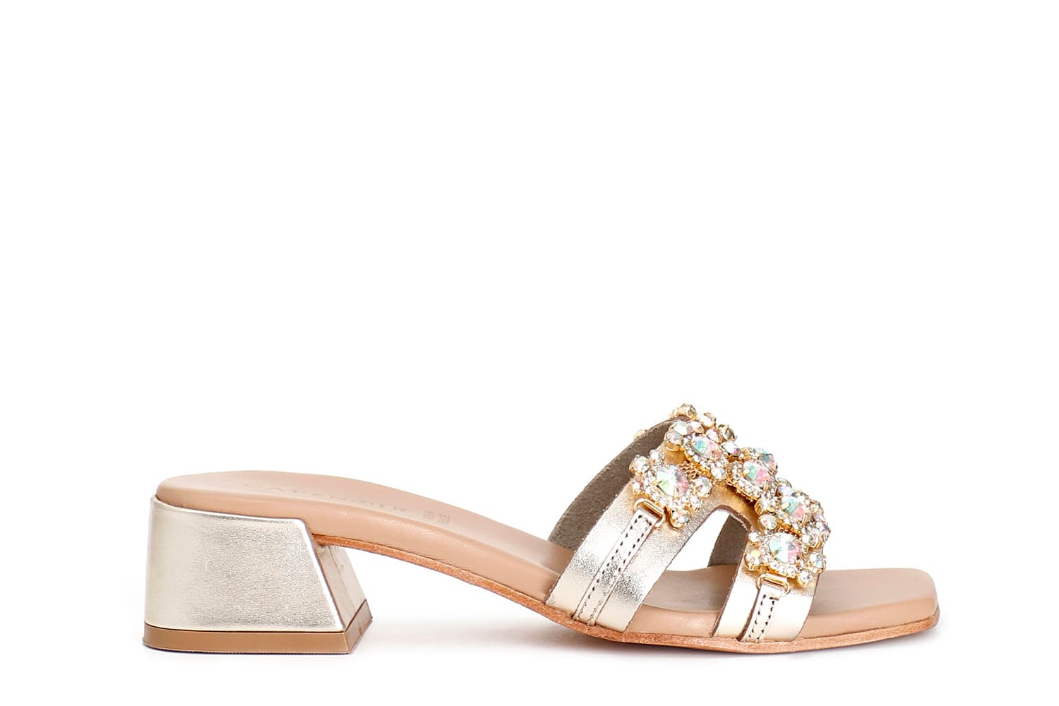 CafèNoir — Ciabatta in pelle con accessorio gioiello oro